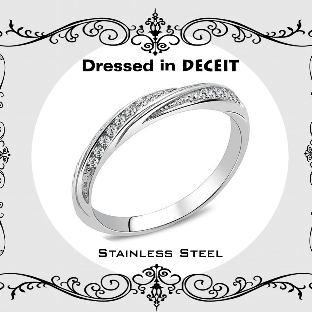 Dainty-Stacking Micro Pave CZ Stainless Steel Engagement Ring  Size 5-6-7-8-9-10
